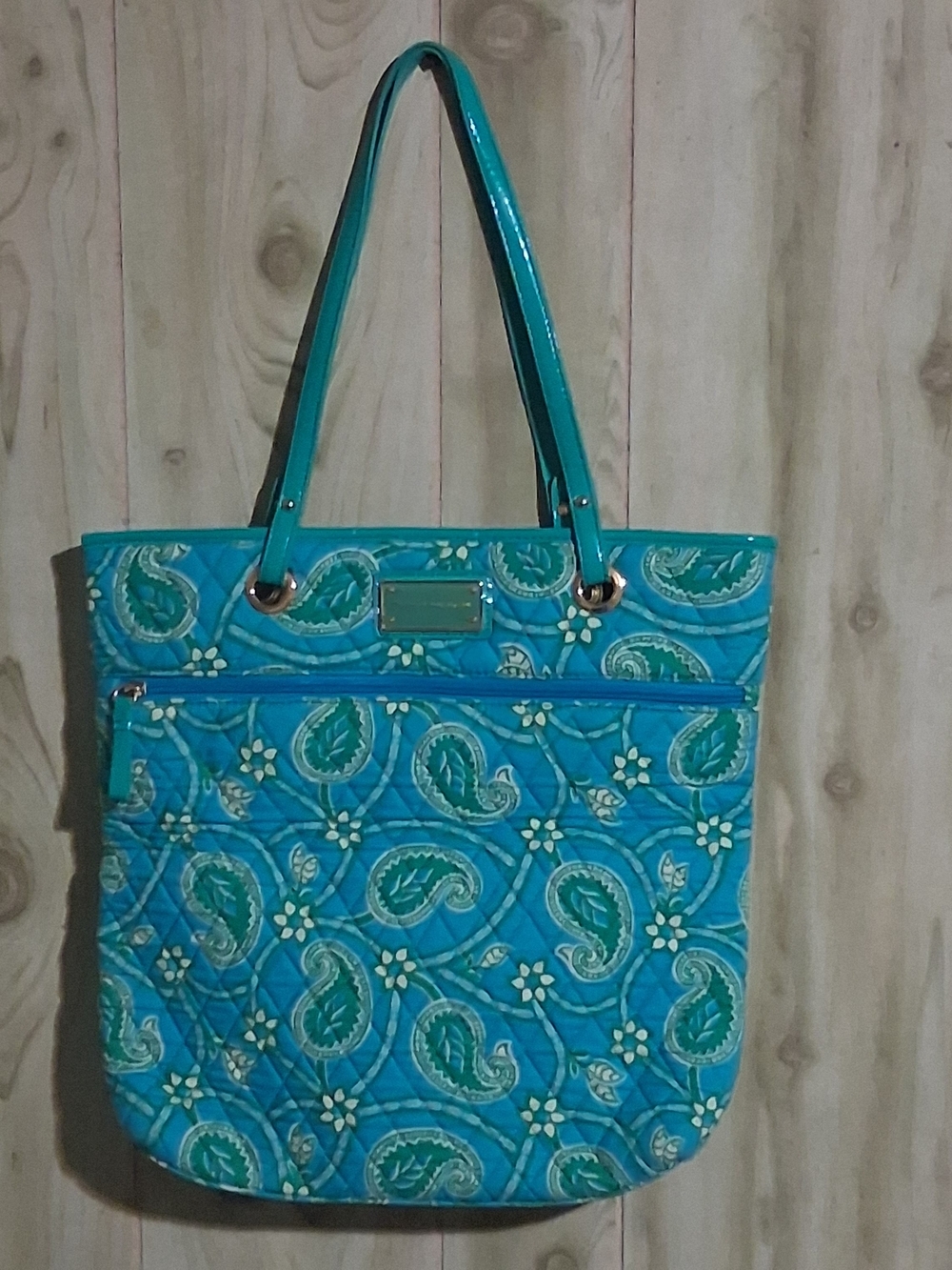 Tommy Hilfiger Large Turquoise Paisley Quilted Tote